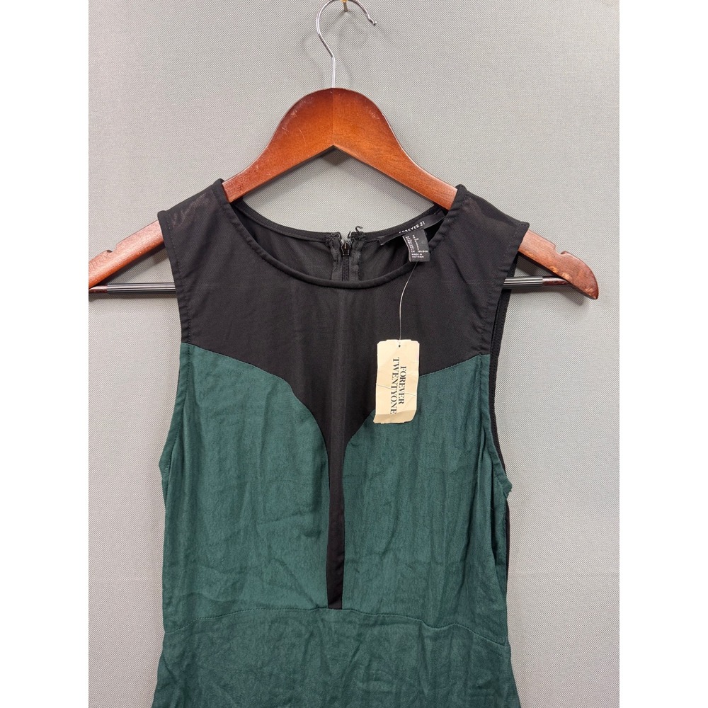 Forever 21 Womens Colorblock Sleeveless Midi Dress Green Black Mesh Top Small - Picture 4 of 8